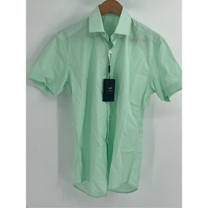 Bertigo Button Down Shirt Men's Small Green White Gingham Check Short Sleeve New
